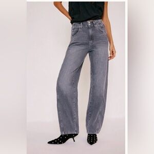 Free People Charcoal, High-Rise, Straight Leg Jeans - Aster